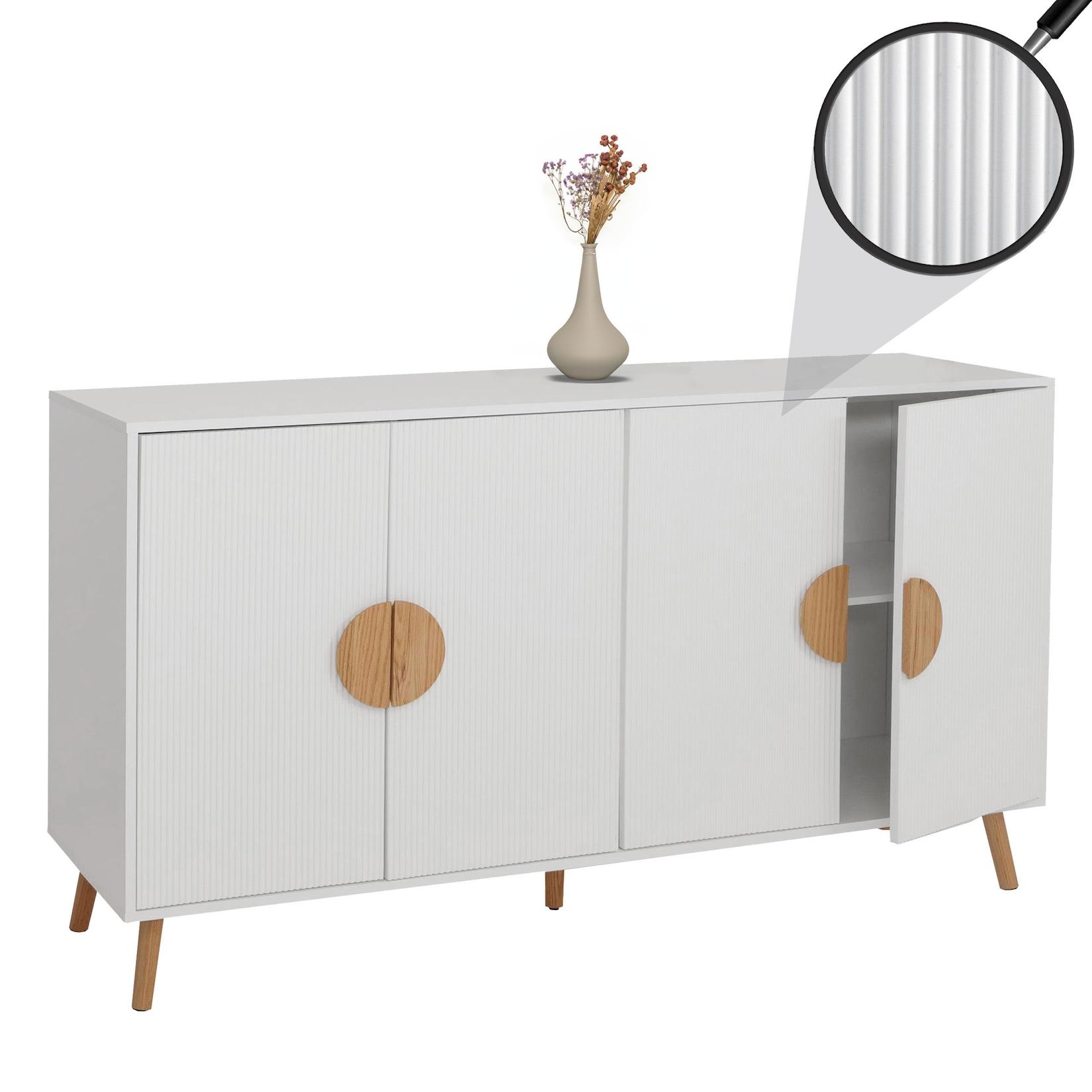 Sideboard MCW-N89, Kommode Schrank Highboard Anrichte, 3D-Design Melamin Holz, 88x150x40cm ~ weiß