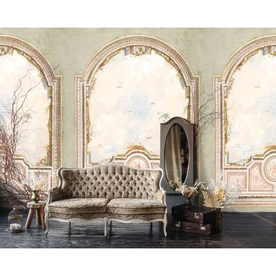 Fototapete LIVING WALLS "Walls by Patel 5 Fototapete Rundbogen im Vintage-Stil", beige (grün), B:4m H:0m L:2,7m, Vlies, Tapeten, Rundbogen im Vintage-Stil auf 200 g/m² Premium-Vlies