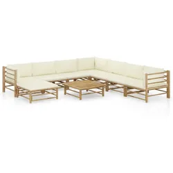 Helloshop26 - Gartenmöbel-Set 9-teilig mit Kissen cremeweißes Bambus 02_0017903