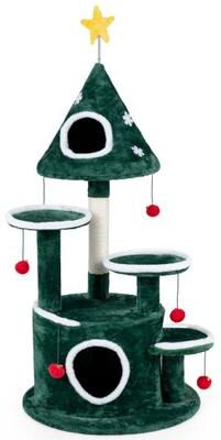 "Costway 50"" Christmas Cat Tree with 2 Condos and Sisal Scratching Post-Green"