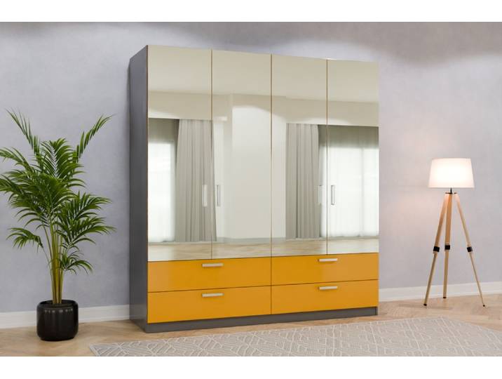 Spiegelschrank nach Maß - RAL 1004 Goldgelb - 220x205x64cm - Individuell konfigurieren