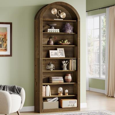 YUZHOU "79.53"" Tall Modern Arched Bookshelf for Living Room, Study"