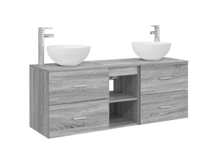 PUGYNBK Badmöbel-Set, 3-teilig, Sonoma Grau, 49,5 x 41 x 64,5 cm Wandmontage, 2 Waschbecken ohne Bohren, Schrank mit Regalen, Holz leicht zu reinigen