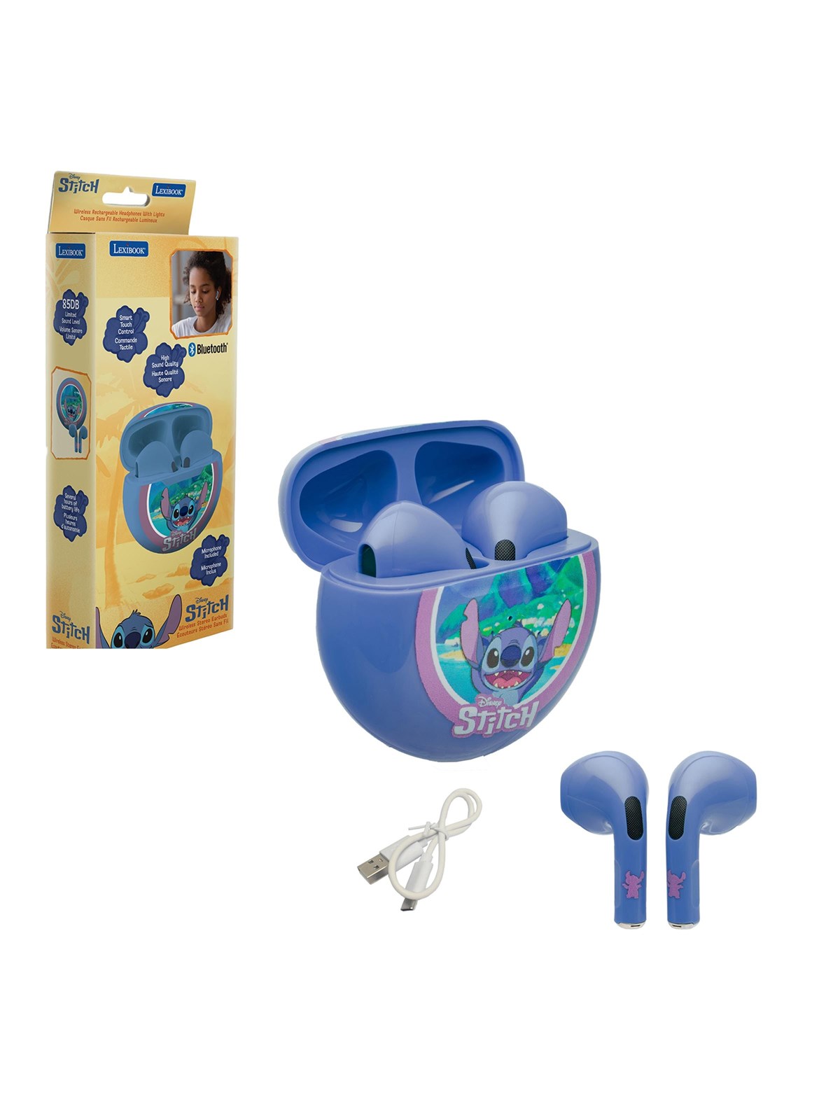Stitch Bluetooth earbuds with charging storage case