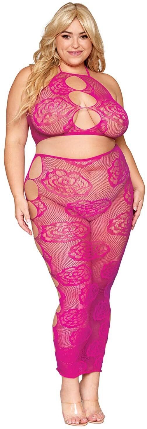 Dreamgirl Ensemble Soutien-gorge et jupe longue en filet rose, grande taille