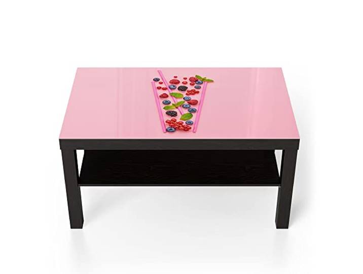 DEQORI Glastisch schwarz groß 90x50 cm Motiv Fruchtiger Beerencocktail ausgefallener Beistelltisch aus Glas Hochglanz Couchtisch fürs Wohnzimmer moderner Couch Tisch mit Design