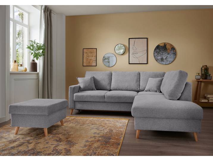 Ecksofa mit Ottomane & Funktion Grau Webstoff Jimin 230 x 94 x 200cm Ottomane davorstehend rechts mit Schlaffunktion Modern