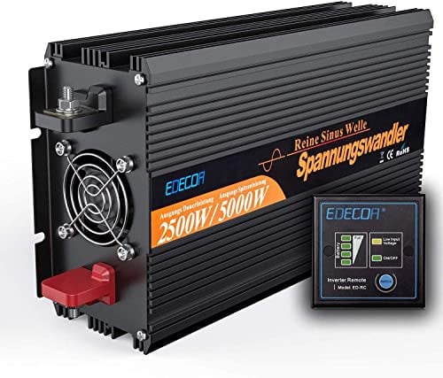 EDECOA Omvormer Zuivere Sinus 2500W 5000W met Afstandsbediening, 2 USB-poorten en 2 EU Stopcontacten, Spanningstransformator 12V naar 230V