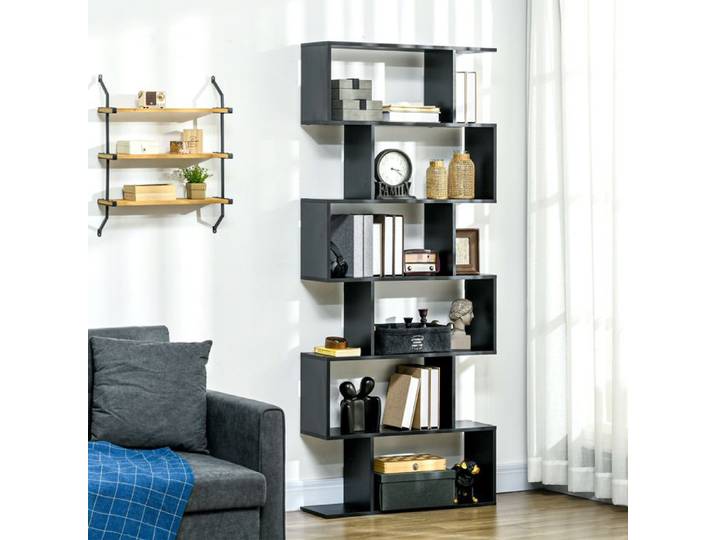MOTHINESSTO209-Bibliothèque étagère Zig zag Design Contemporain 80L x 23l x 192H cm 6 Niveaux Noir