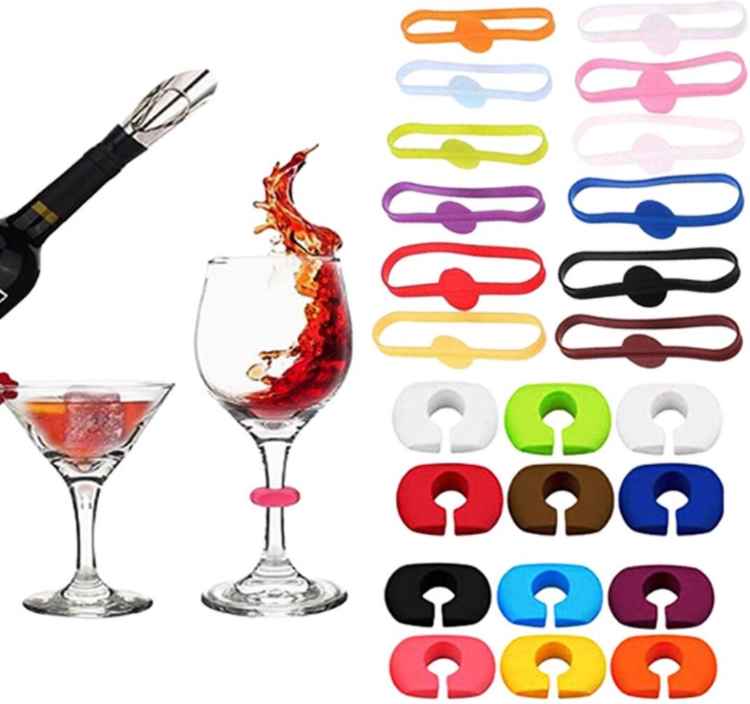 INF Silikon Weinglas-Markierer Set — 12 Farbringe + 12 Identifikator-Clips (24PCS), wiederverwendbare Getränkemarker für Partys