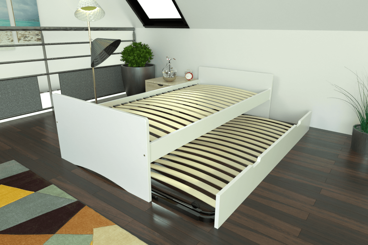 ABC MEUBLES Ausziehbett 90x200 ABC aus Massivholz - Weiß