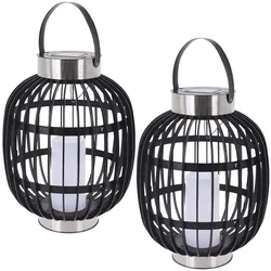 Casativo, Gartenbeleuchtung, 2er Set Solar-Gartenampel in Rattan-Optik, inkl. weisser LED Kerze, 35 x 45 cm