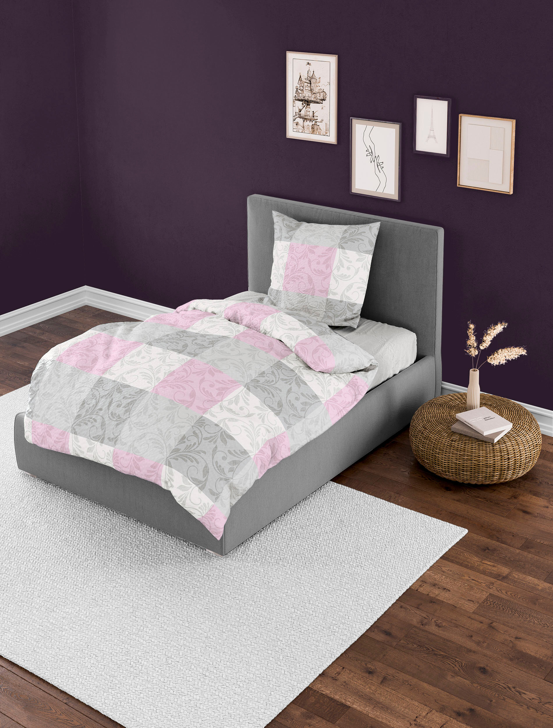 Bettwäsche BIERBAUM "3092", rosa (rose), B/L: 155cm x 220cm, 1 Stk., 1 Stk., Seersucker, B/L: 80cm x 80cm, 2 Stk., Seersucker, Obermaterial: 100% Baumwolle, Bettwäsche, Bettwäsche, Biber, 100 % Baumwolle, pflegeleicht, kuschelig weich rose B/L: 155cm x 22