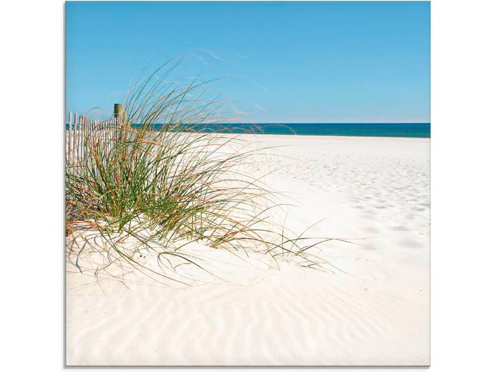 Glasbild ARTLAND Schöne Sanddüne mit Gräsern und Zaun , beige (farbe bild(er): naturfarben), B:20cm H:20cm, Bilder, Glasbild, in verschiedenen Grössen