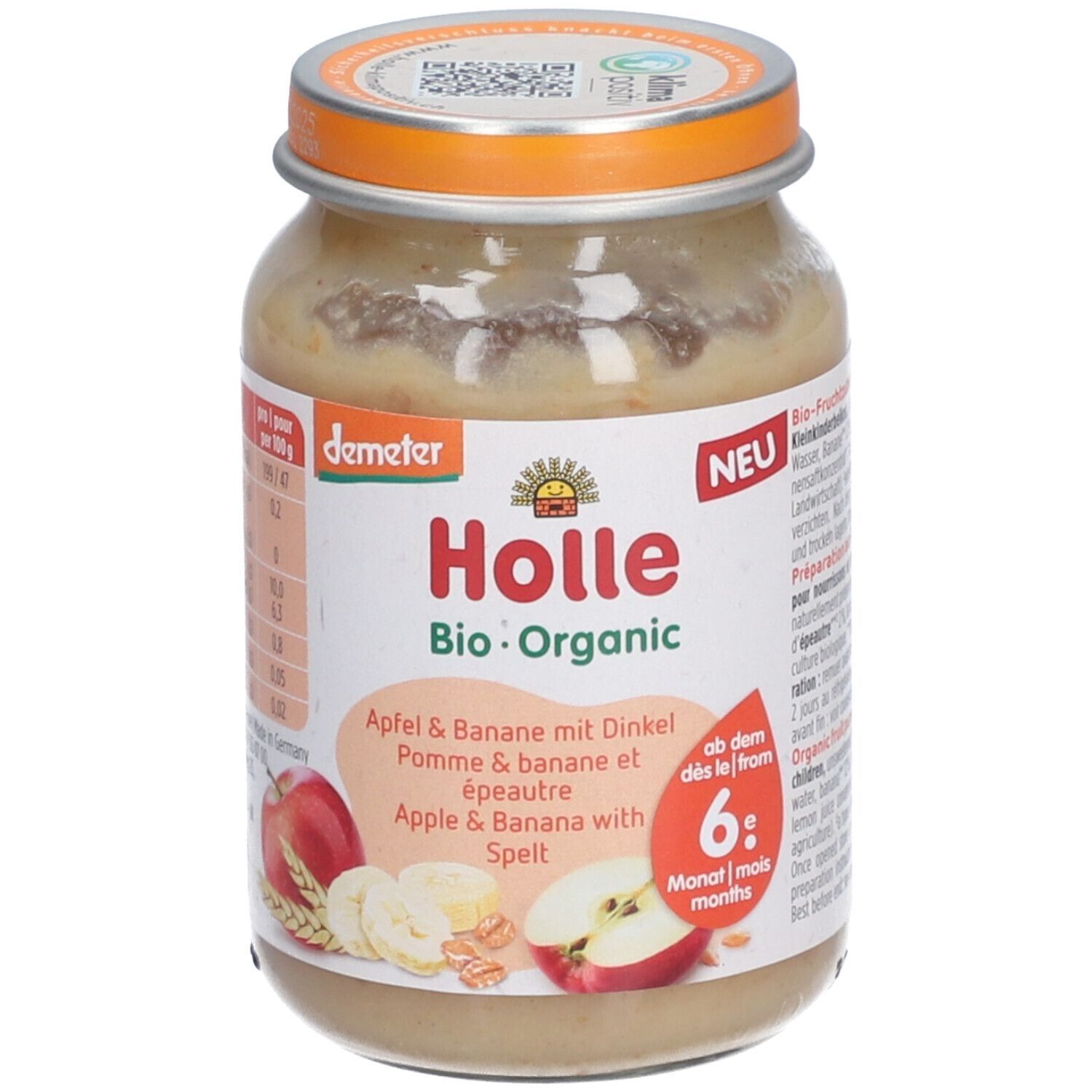 Holle Apfel & Banane mit Dinkel Bio, ab 6 Monaten x4 4x190 g Brei