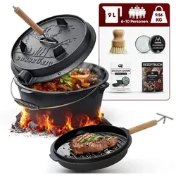 GUSSKÖNIG Eingebrannter Dutch Oven Set 9L mit Füße