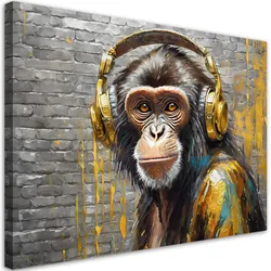 WANDBILD affe kopfhörer musik