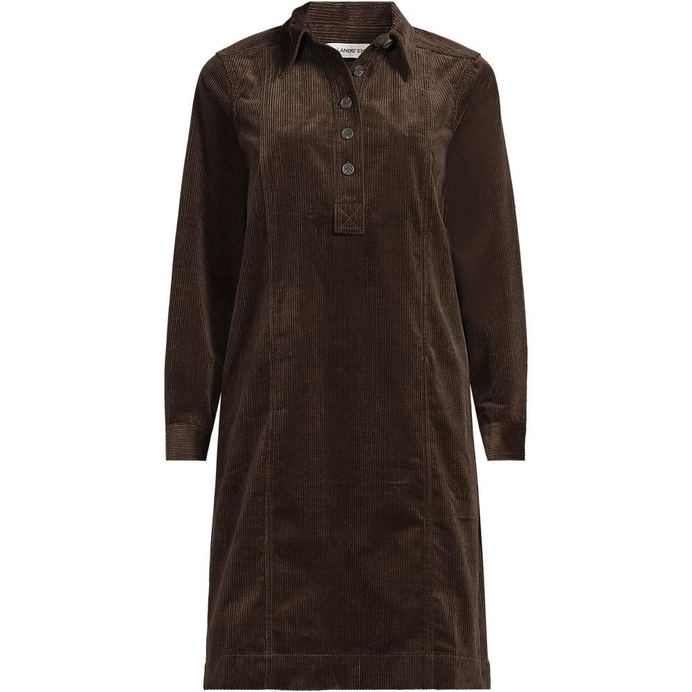 Feincord-Hemdblusenkleid in A-Linie in Plus-Größe, Damen, size: plus, Braun, Baumwolle, by Lands' End