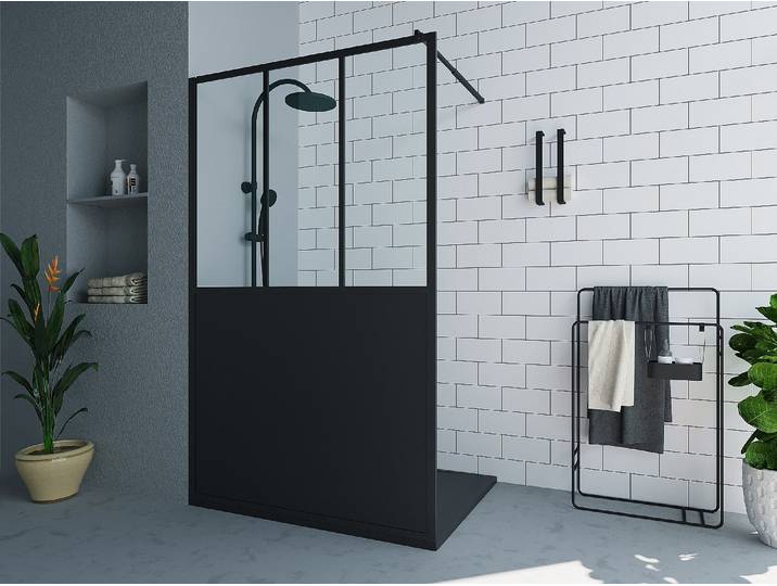 Duschtrennwand Seitenwand italienische Dusche - Schwarz matt - Industrial Style - 120 x 200 cm - URBANIK
