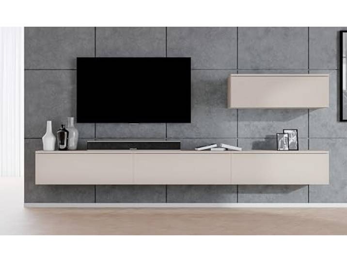 AXLIVING Anbauwand Loriano IV Wohnwand beige Kaschmir 300 cm breit Push-to-Click-System. Breite: 300 cm. Grifflose Fronten. Staubgeschützt und sicher: alles ordentlich verstaut.