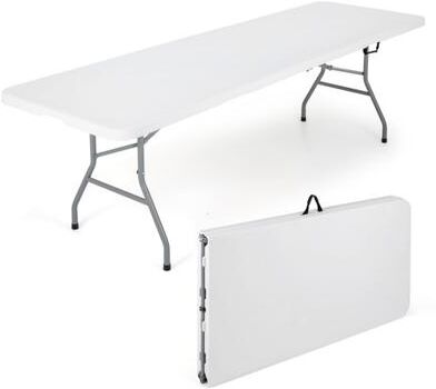 Costway 8 ft Portable Folding Table 350 LBS Fold-in-Half Table with HDPE Tabletop-White
