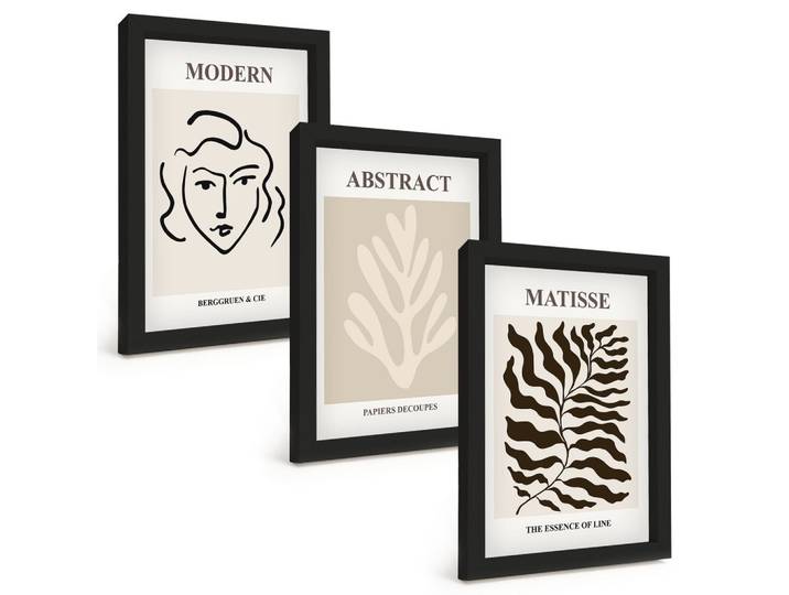 BILDER SET 3er Set - 20x30 cm Schwarzer Rahmen - Gesicht Blätter Kunst Matisse