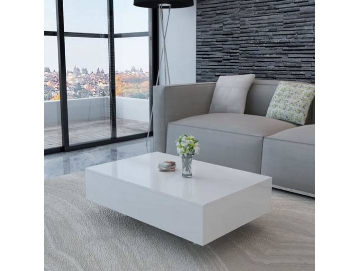 Table basse - Haute brillance - Blanche - Rectangulaire - Bois - Design