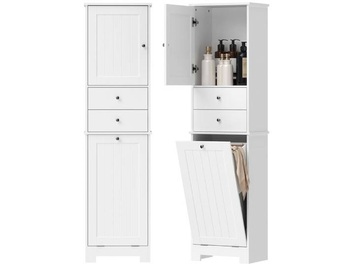 CollaHausse Meuble de Bain Blanc 45x30x171 cm avec Panier Pliable et Tiroirs