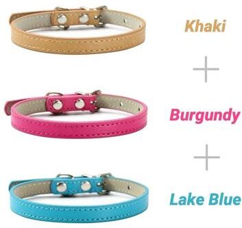 Inspired Finds 3 Piece Soft PU Leather Cat Collar Set For Kittens, Cats & Small Dogs s khaki + Burgundy + Lake Blue