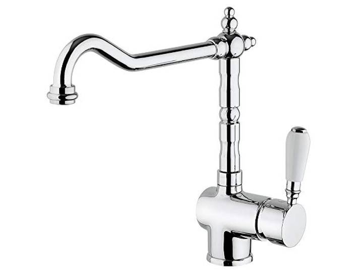 Paini Einhebelmischer für Küche, Spülbecken, verchromt, seitlicher Hebel mit hohem schwenkbarem Auslauf, antikes Auslauf, Barock-Design, vollständig hergestellt und hergestellt in Italien.