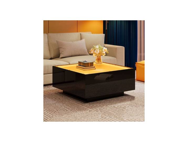 Table basse 70*70*36cm plateau en verre table basse géométrique lumière LED table de salon haute brillance