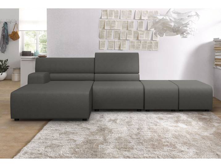 Ecksofa EGOITALIANO Babouche, Designsofa mit aussergewöhnlichem Sitzkomfort zum Wohlfühlen , grau (smoke), B:384cm H:80cm T:98cm, Luxus-Micofaser Lederoptik (100% Polyester) ist ein neues technisches Gewebe mit einem visuellen und taktilen Aspekt, der dem Nubuk sehr nahe kommt, mit innovativen Eigenschaften. Seine ausserordentliche Weichheit kommt von einem exklusiven Produktionsprozess, der Unreinheiten und Unregelmässigkeiten beseitigt. Das Ergebnis ist eine bemerkenswert samtige Faser, die durch das Vorhandensein von Körnern verstärkt wird. Von der einfarbigen Eleganz der warmen Farben und der Vielfalt an trendigen Farben, die es zu seiner eigenen Stärke und Persönlichkeit machen., Sofas, Ecksofa