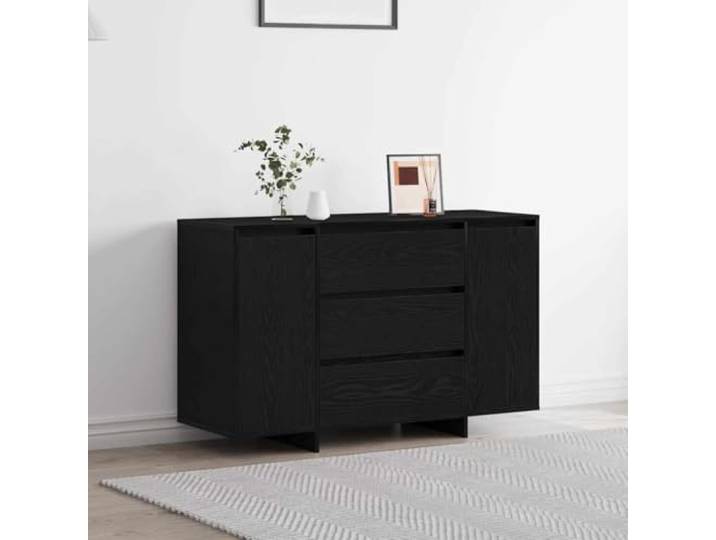 RJPLMFV Anrichte Eiche schwarz 120 x 41 x 75 cm aus Ingenieurholz Regale und Schubladen, Scharniertüren, modernes Design, einfache Montage