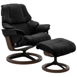 Stressless Sessel mit Hocker Reno Signature Leder Schwarz Batick Black M (Medium)