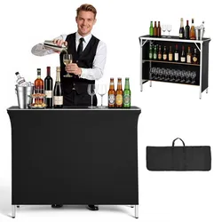 VEVOR Messetheke Klappbar 1100x385x885 mm, Empfangstheke mit Tragetasche & 2 Regalböden, Rezeptionstheke, Messestand, Bartisch, Faltbare Mobile Barstation für Veranstaltungen, Partys & Messen