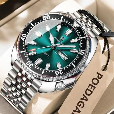 Uplifted Finds Poedagar Business Men Watch Waterproof Luminous Date Week silver Green