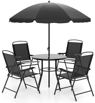 Costway 6 Pieces Patio Dining Set with Umbrella with 4 Folding Armchairs