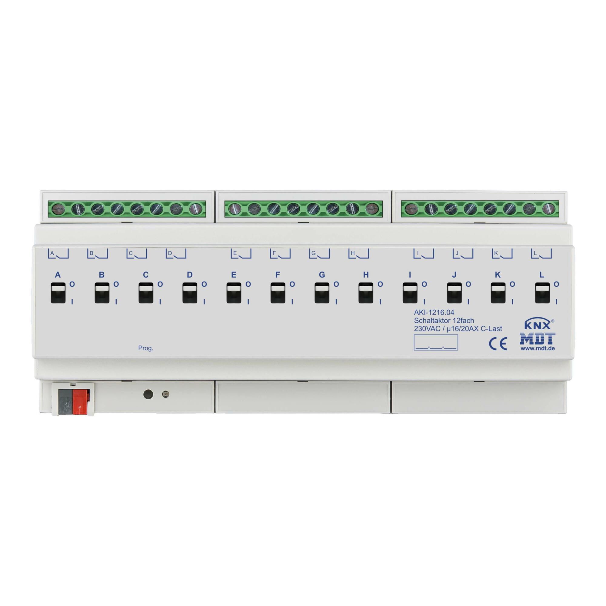 MDT technologies Schaltaktor 12-fach 12TE REG, 16/20A, 230VAC AKI-1216.04)