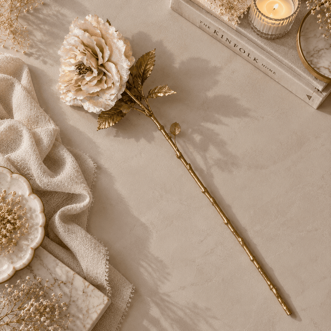 Champagne Festive Glitter Peony Single Stem