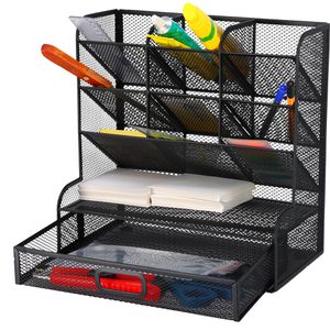 Böttcher-AG Schreibtisch-Organizer Premium Mesh Line, aus stabilem Metallgeflecht, 10 Fächer und 1 Schublade schwarz