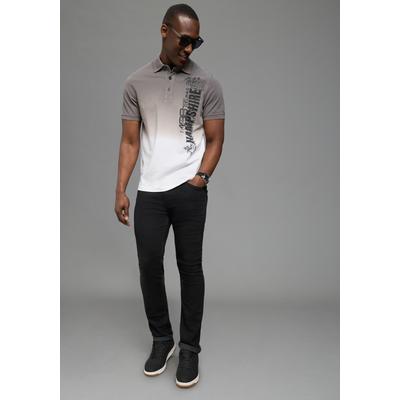 Poloshirt DELMAO, Herren, Gr. 4XL (68/70), grau (grau, weiß), Piqué, Obermaterial: 100% Baumwolle, bedruckt, regular fit, Shirts, kurzärmelig, lässiges Batikmuster, Polokragen