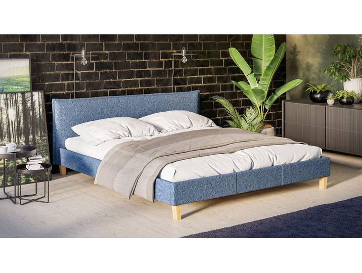 S-Style Möbel Polsterbett Salvatore, Boucle Stoff und Füße aus Massivholz, Hochelastischer Polyuretanschaum