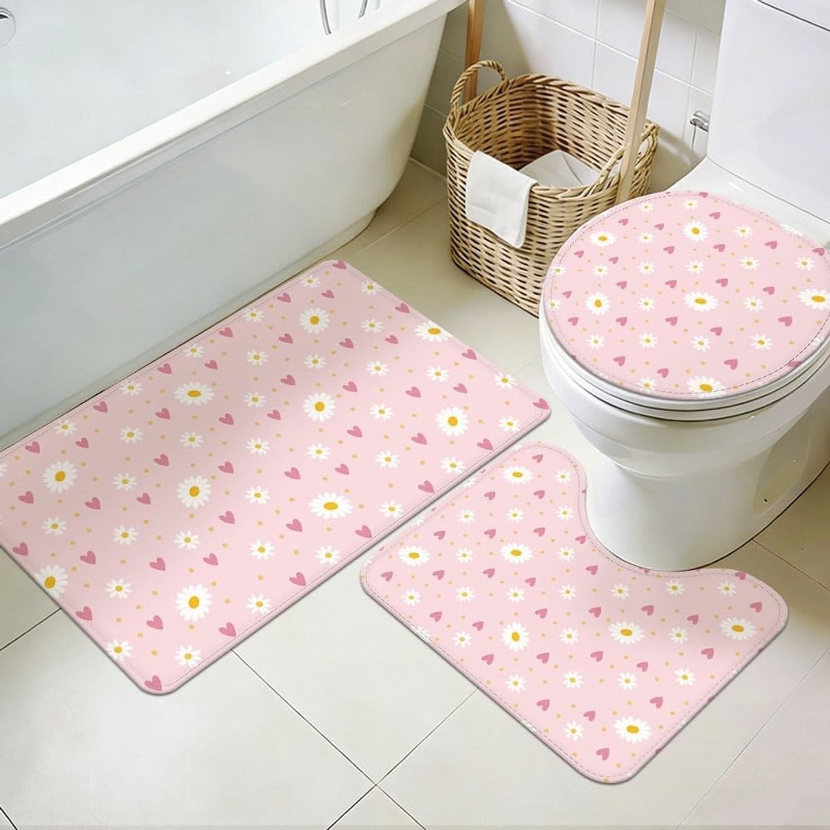Set van 3 wasbare antislip badmatten met toiletdeksel voor de badkamer en keuken
