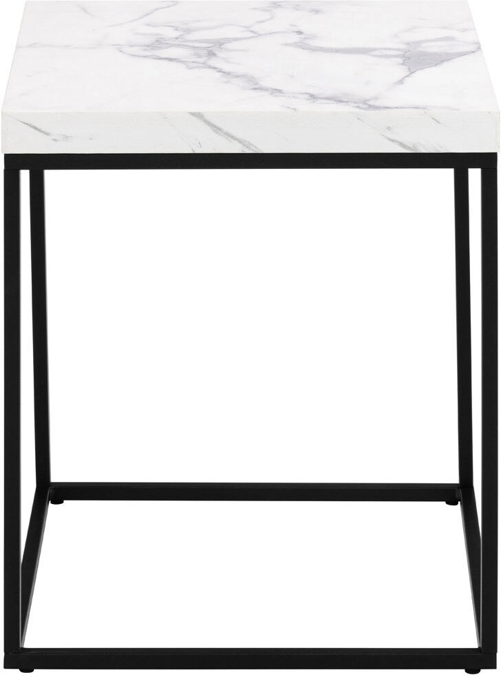 17 Stories Barossa Coffee Table with Top & Black Steel Base White Marble 45cm H x 40cm L x 40cm W
