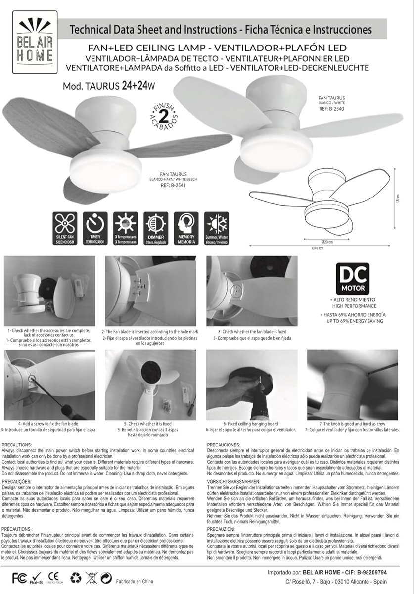 Plafondventilator met LED-verlichting, DC-motor en houten details inclusief afstandsbediening