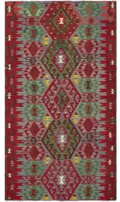 Ecarpetgallery "Flat-weave Sivas Red Wool Kilim - 4'11 x 9'0/4'11"" x 9'0"""