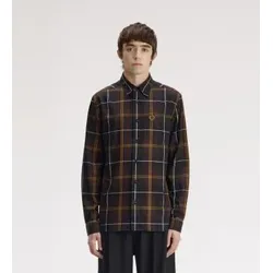 Fred Perry für Herren. M3457 Braunes Hemd aus Tartan-Köper (S), Lässig, Baumwolle, Langarm