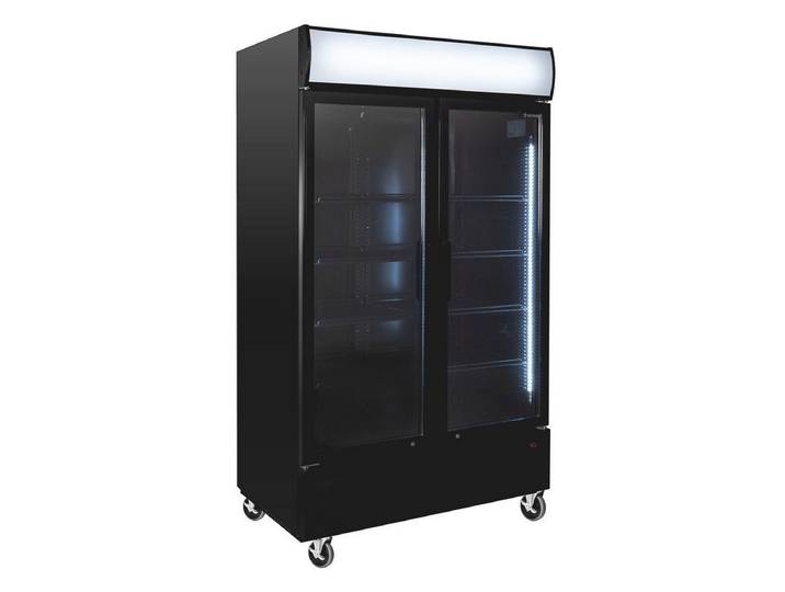 GastroHero Getränkekühlschrank Getränkekühlschrank 1000 L mit Leuchtaufsatz schwarz GKS-1000KT, 209.5 cm hoch, 113 cm breit