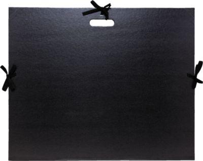 Exacompta Zeichenmappe Schwarz für 50x70 cm, mit Griff, 3 Bandverschlüssen, Stoffrücken bis 3 cm, verstärkte Ecken