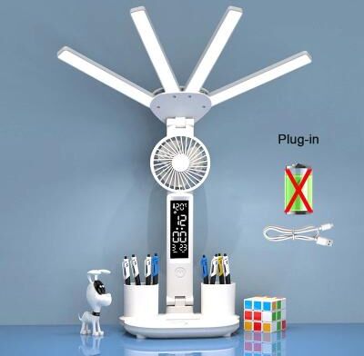 Uplift Treasures Rechargeable LED Desk Lamp With Fan And Clock Display fan Plug In